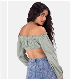off the shoulder olive top